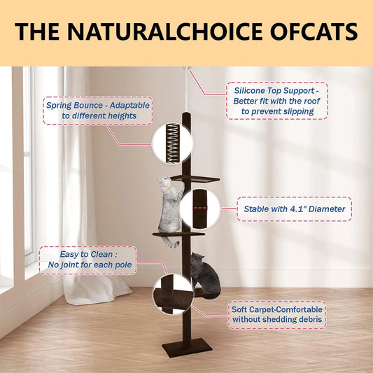 Dark Brown Tall Cat Tree Tower Handmade Classic Indoor Carpet Cat Bed with Wool and Sisal Scratching Post Pole for Kittens Good Vibrations