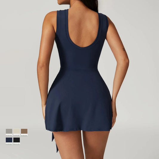 Beautiful Back Yoga Tennis Skirt Slimming Straps Chest Pads Breathable Leisure Fitness Short Yoga Dress for Summer Sports 1 Set Good Vibrations