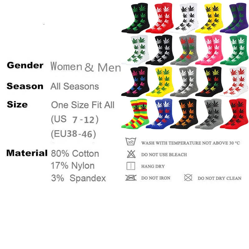 1 pair Men's Fashion Business Weed Hemp Cotton Socks Street Fashion Skateboard Couple Girls Harajuku Trend Socks Give Men a Gift Good Vibrations Adult Super Store