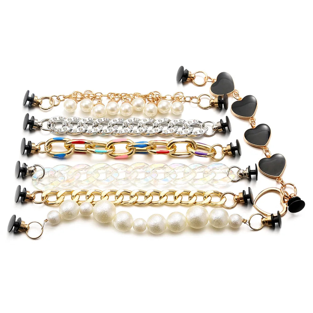 1PC New Heart Pearl Shoe Chain Shoe Charms For Croc Accessories Metal Shoe Decoration For Women Girls Shoe Buckle Gift Good Vibrations