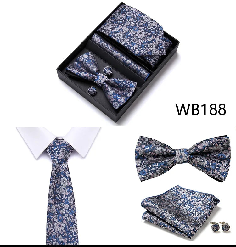 Tie For Men Formal Dress Tuxedo NeckTie Handkerchief Bow Tie Set PlaisyParty Groom Wedding Butterfly Bowtie In Box Good Vibrations