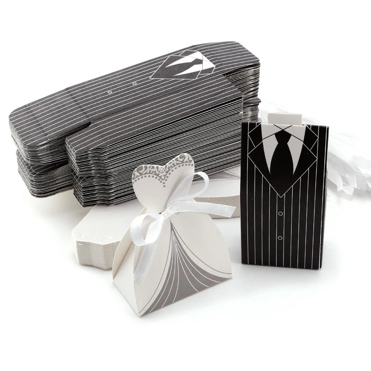 20/30pcs Bride And Groom Candy Box Wedding Favor And Gifts Box Sweet Bags With Ribbon Wedding Decoration Souvenirs Party Decor Good Vibrations