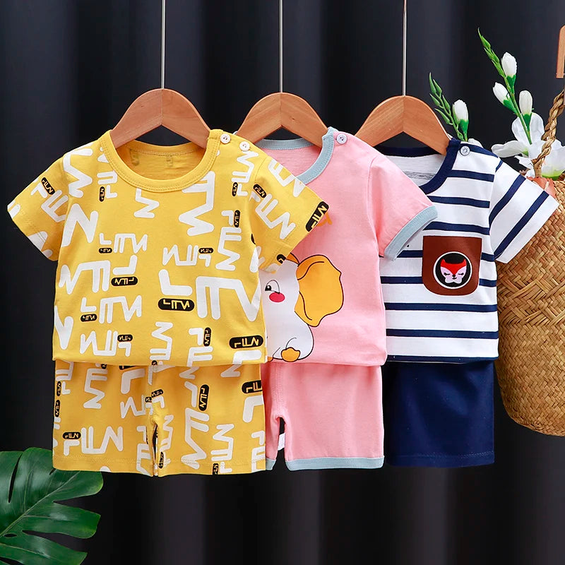 Kids Clothes Set Baby Boy/Girl T-Shirt + Shorts Summer Clothing Cotton Cartoon Casual Boys Tracksuit Children Baby Clothes Set Good Vibrations