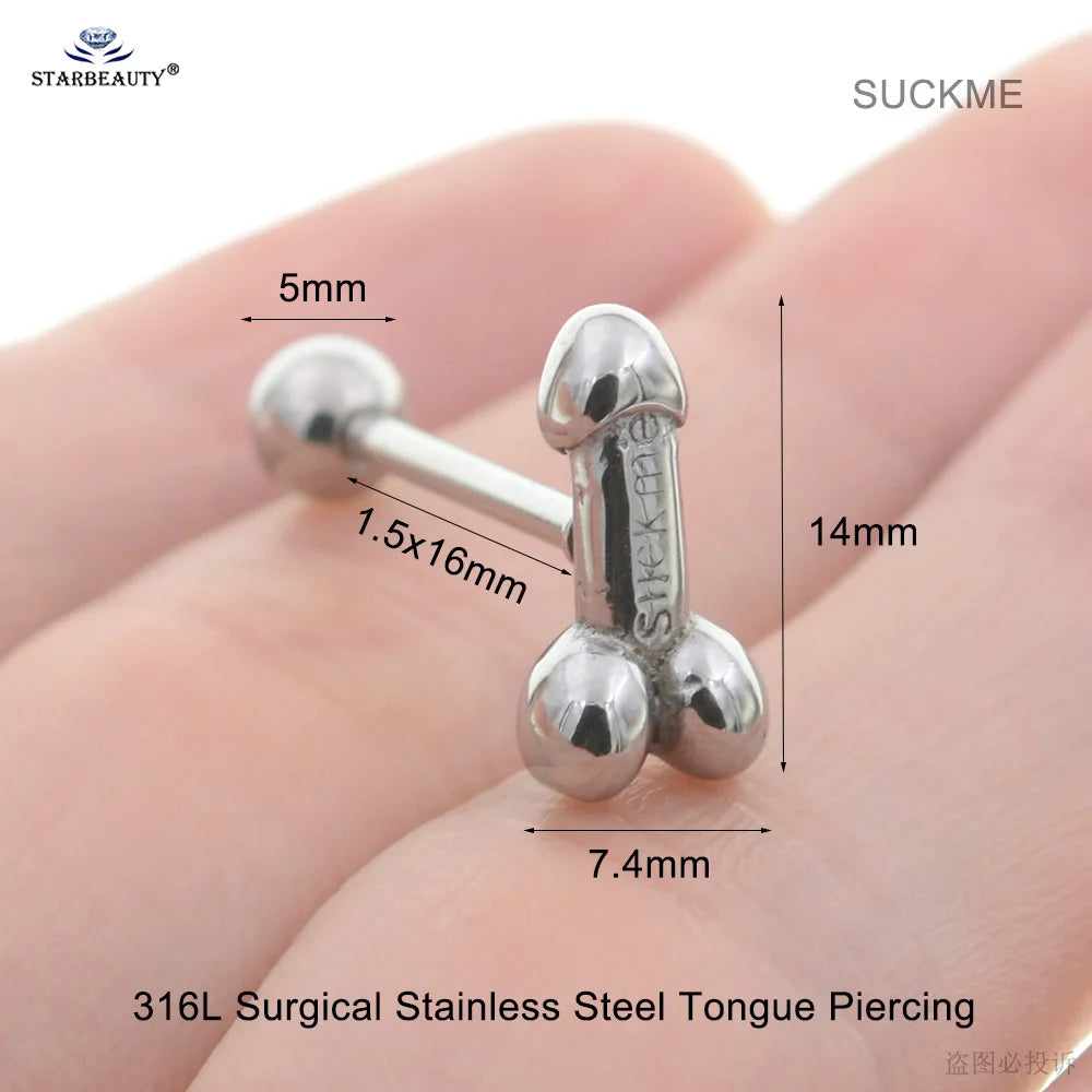 Sexy Genital Spider Moon KISS Rose Tongue Piercing Heart Balls Surgical Stainless Steel Tongue Rings Daisy Tounge Rings Jewelry Good Vibrations Adult Super Store