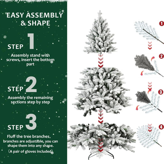 5/6/7ft Best Flocked Artificial Christmas Tree Artificial Hinged Christmas Tree for Holiday Party Office Home Living Good Vibrations