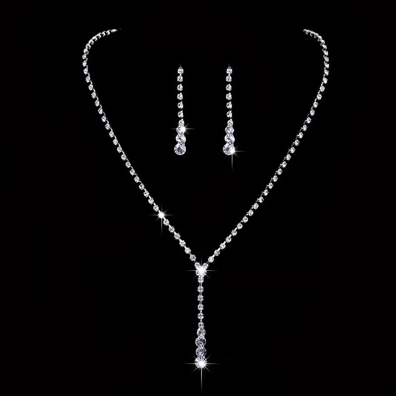 Fashion Crystal Bride Jewelry Set Rhinestone Silver-plated Wedding Dress Banquet Necklace Earring Set Ladies Gift Good Vibrations Adult Super Store