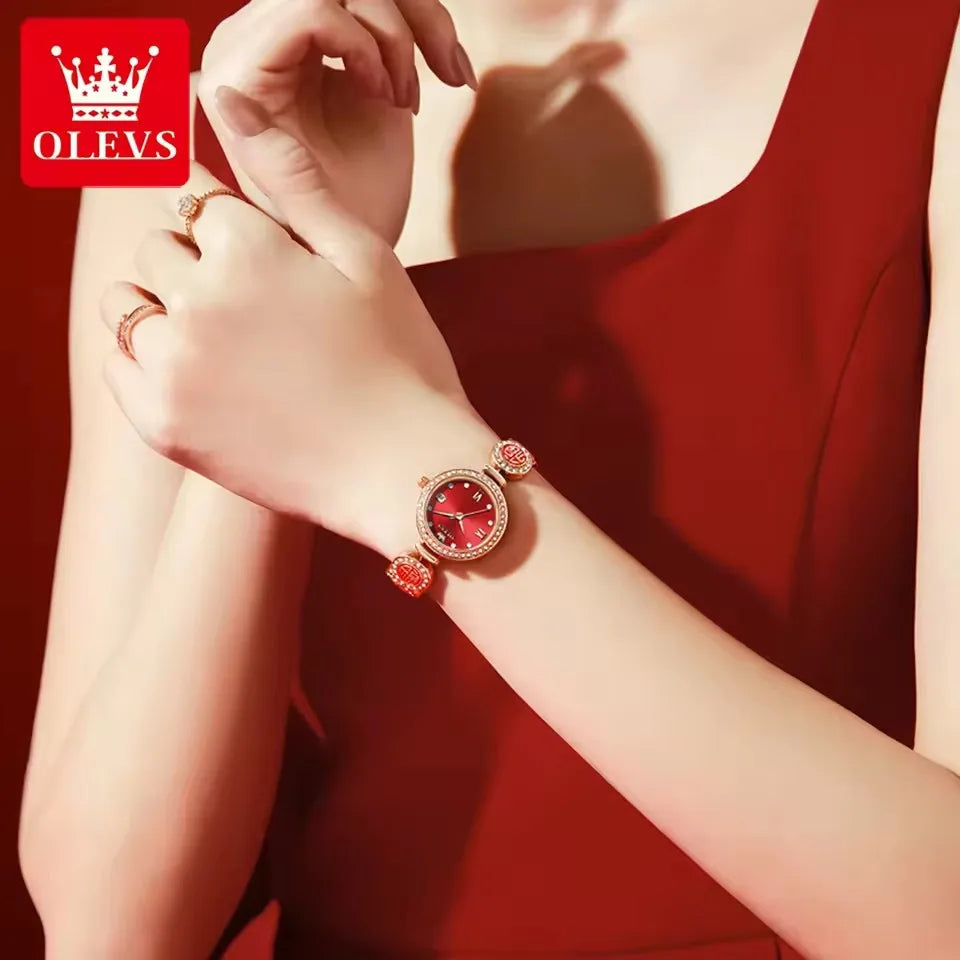 Olevs 5630 Watch Waterproof Quartz Movt Wristwatch Women Luxury Red Top Brand Diamond Exclusive Blessing Bracelet Women Watches Good Vibrations