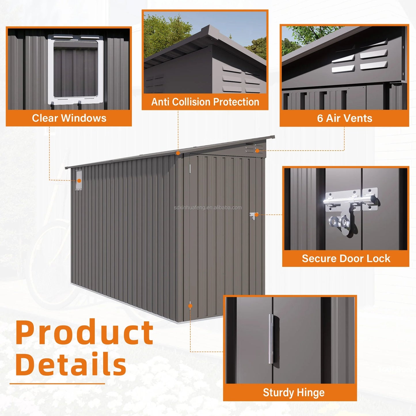 4*9ft Free Shipping in Stock Metal Outdoor Tool House Storage Shed Supplier in USA Weather Resistant Tool House with Side Door Good Vibrations