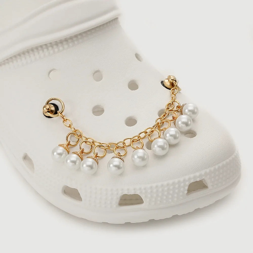 1PC New Heart Pearl Shoe Chain Shoe Charms For Croc Accessories Metal Shoe Decoration For Women Girls Shoe Buckle Gift Good Vibrations