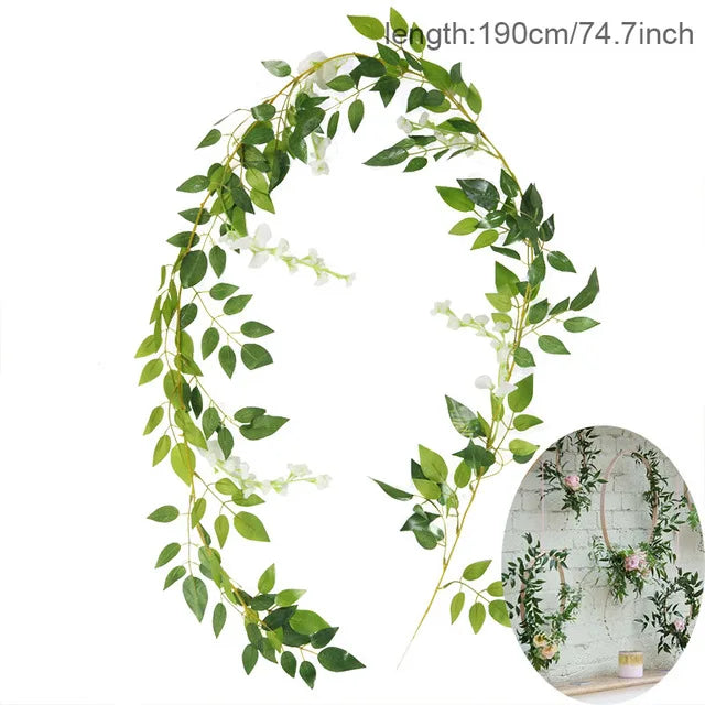 Wedding Decoration Artificial Fake Leaves Vines Eucalyptus Garlands Wall Hanging Plant Ivy Birthday Party Wedding Table Decor Good Vibrations