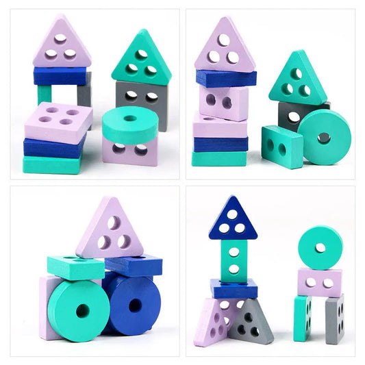 Wooden Montessori Toy Building Blocks Early Learning Educational Toys Color Shape Match Kids Toy for Boys Girls 3Y+ Small Size Good Vibrations