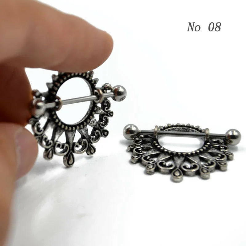 1Pair Flower Charming Nipple Rings For Women Body Piercing Jewelry Nipple Piercing Heart Barbell 14G Nipple Shield Good Vibrations Adult Super Store