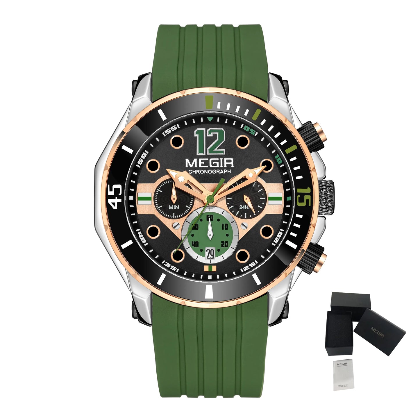 MEGIR 2206 Men's Luxury Sport Quartz Chronograph Watch Waterproof Silicone Band Calendar Stopwatch Luminous Fashion Business Good Vibrations