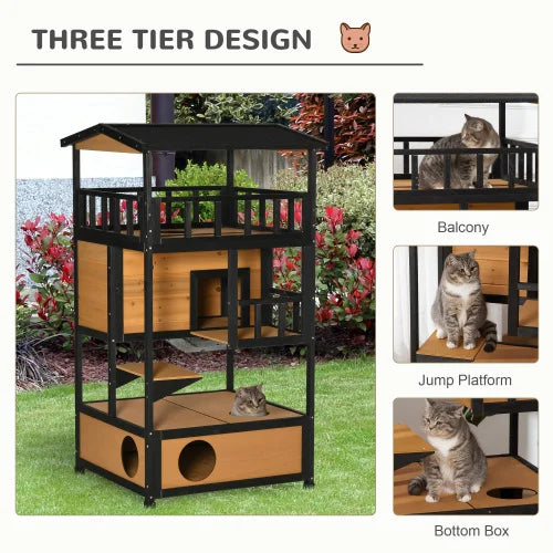 FCJ Outdoor Wooden Playhouse for Cats Wild Cat Shelter Kitten Tree Good Vibrations