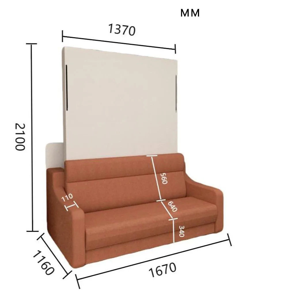 Modern Designed Vertical Murphy Bed Sofa Space-Saving Hidden Bed New Style Gas Struts No Wall-Mounting Needed Wood Panel Style Good Vibrations