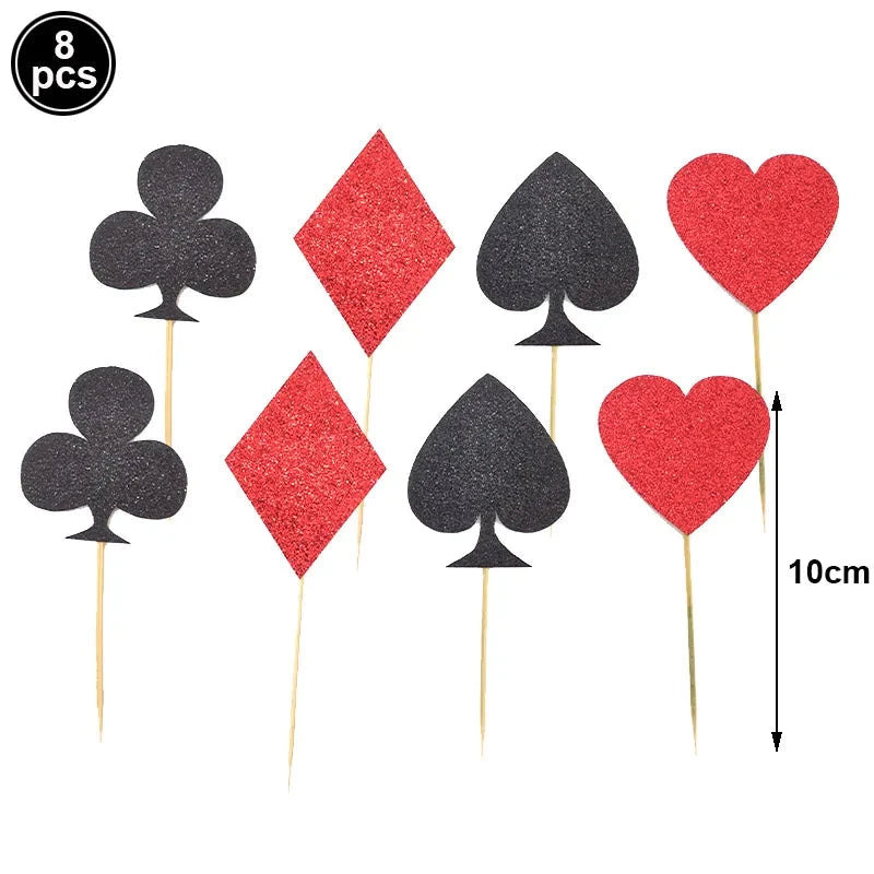 Poker Theme Cake Toppers Casino Birthday Cupcake Topper Gambling Scene Playing Card Picks Adults Kids Birthday Party Supplies Good Vibrations