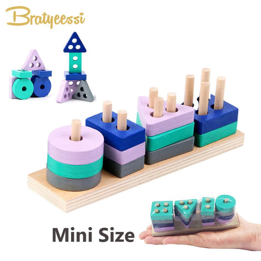 Wooden Montessori Toy Building Blocks Early Learning Educational Toys Color Shape Match Kids Toy for Boys Girls 3Y+ Small Size Good Vibrations