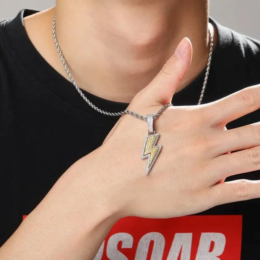Crystal Charm Necklace Shine Full Zircon Lightning Necklace for Women Men Iced Out Chain Hip Hop Party Jewelry Accessories Good Vibrations