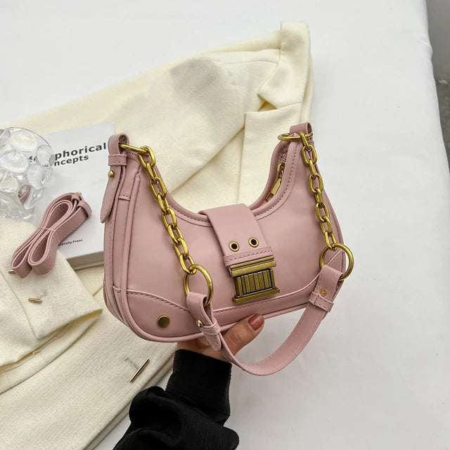 Saddle Small Crossbody Bags for Women 2023 Trend Designer PU Leather Shoulder Bag Ladies Chain Handbags and Purses Good Vibrations