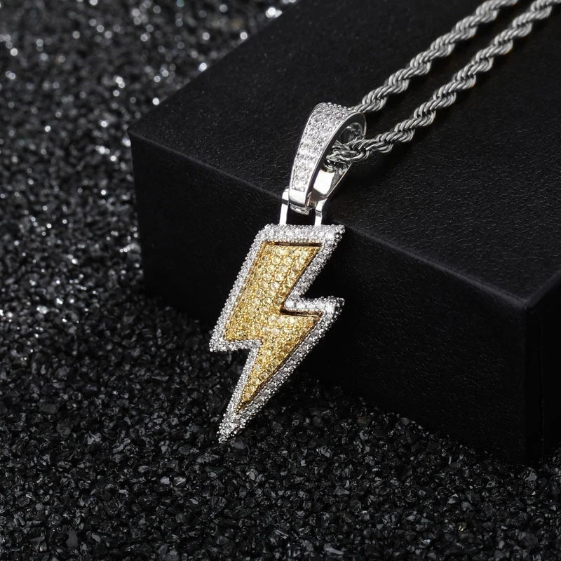 Crystal Charm Necklace Shine Full Zircon Lightning Necklace for Women Men Iced Out Chain Hip Hop Party Jewelry Accessories Good Vibrations