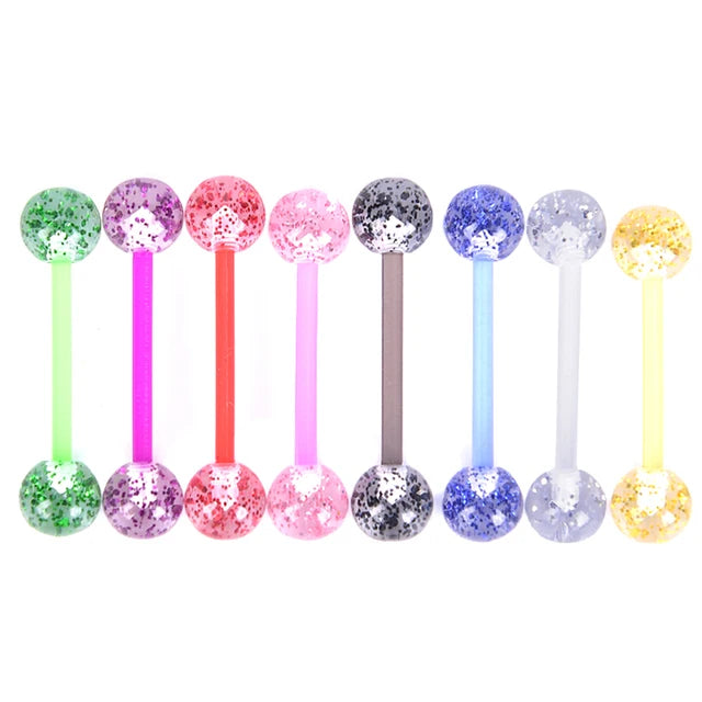 6PCS Stainless Steel Glorious Tongue Ring Bulk 14G Nipple Piercing Bar Lot Glitter Tongue Piercing Set Barbell Piercing Jewelry Good Vibrations Adult Super Store