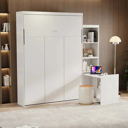 Queen Size Modern Vertical Murphy Bed with Table Shelf a Must-Have Wall Bed for Bedroom Guestroom Designed Home Furniture Use Good Vibrations