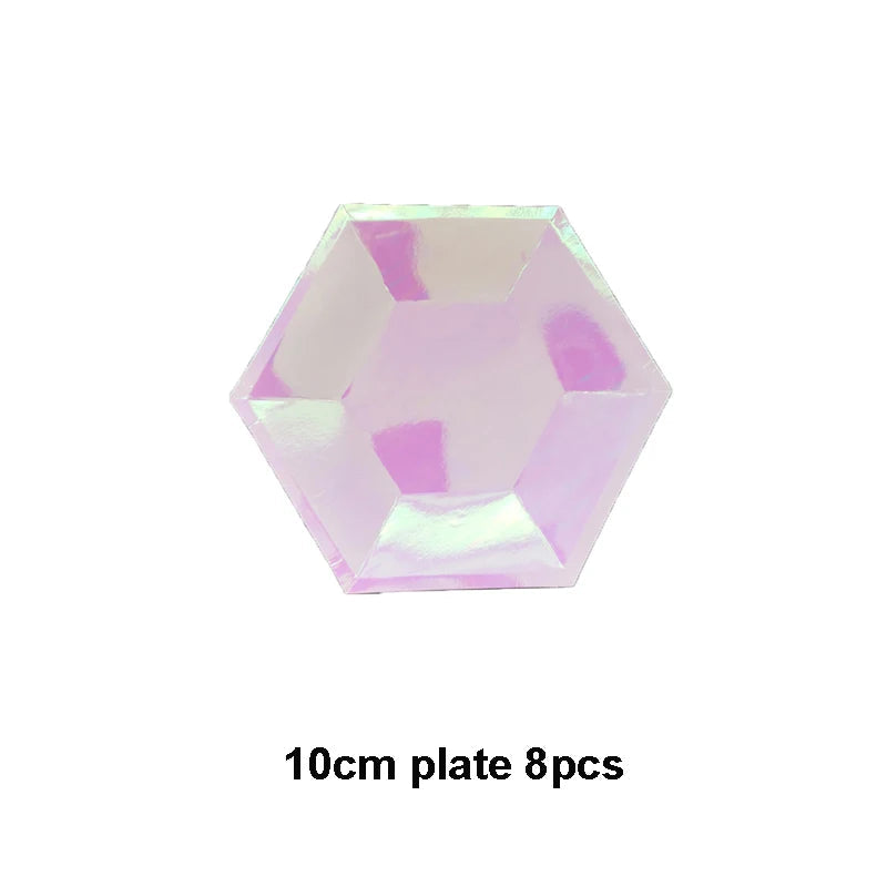Rose Gold Disposable Tableware sets Paper Plates/cups/straws Iridescent Wedding Birthday Party Decor rainbow Dish Party Supplies Good Vibrations