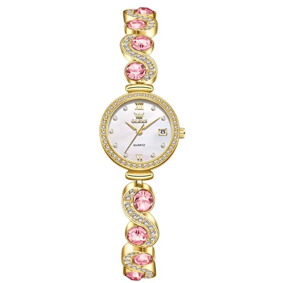 OLEVS 5633 Women's Wristwatch Elegant Luxury Quartz Watch Ladies Fashion Waterproof Diamond Bracelet Watches Sapphire Girl Clock Good Vibrations