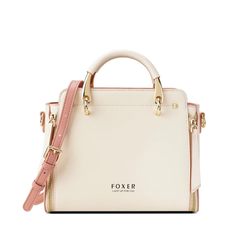 FOXER Women Split Leather Shoulder Bag Elegant Handbag Smal Tote Female Large Capacity Lady Crossbody Bag Stylish Messenger Bags Good Vibrations