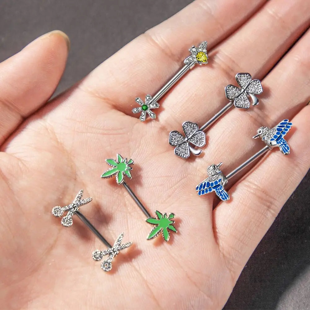 14G Titanium Stainless Butterfly Cat Crystals CZs Shield Barbell Nipple Rings Mixed-Style Heart Flower Dangled Nipple Piercing Good Vibrations Adult Super Store