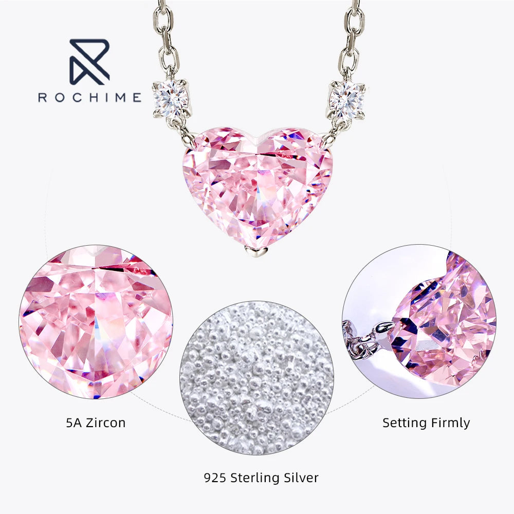 Rochime Heart Cut pink Yellow Gemstone Pendant Necklace 925 Sterling Silver Gold Plated 5a Zircon Jewelry for Women Good Vibrations