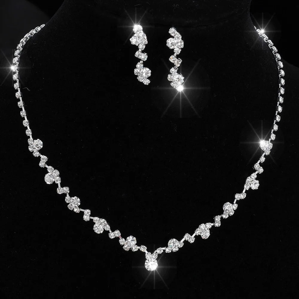 Women's Silver Color Fashion Wedding Jewelry Luxury Crystal Pearl Necklace/Bracelet/Ring/Earrings Ladies Jewelry Sets for Bridal Good Vibrations Adult Super Store