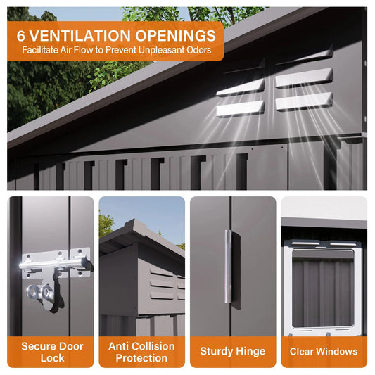 9X4FTfree Shipping in Stock Gray Metal Garden Shed for Tools Sloping Roof 6 Vents 2 Swing Doors Steel Frame for Backyard Patio Good Vibrations