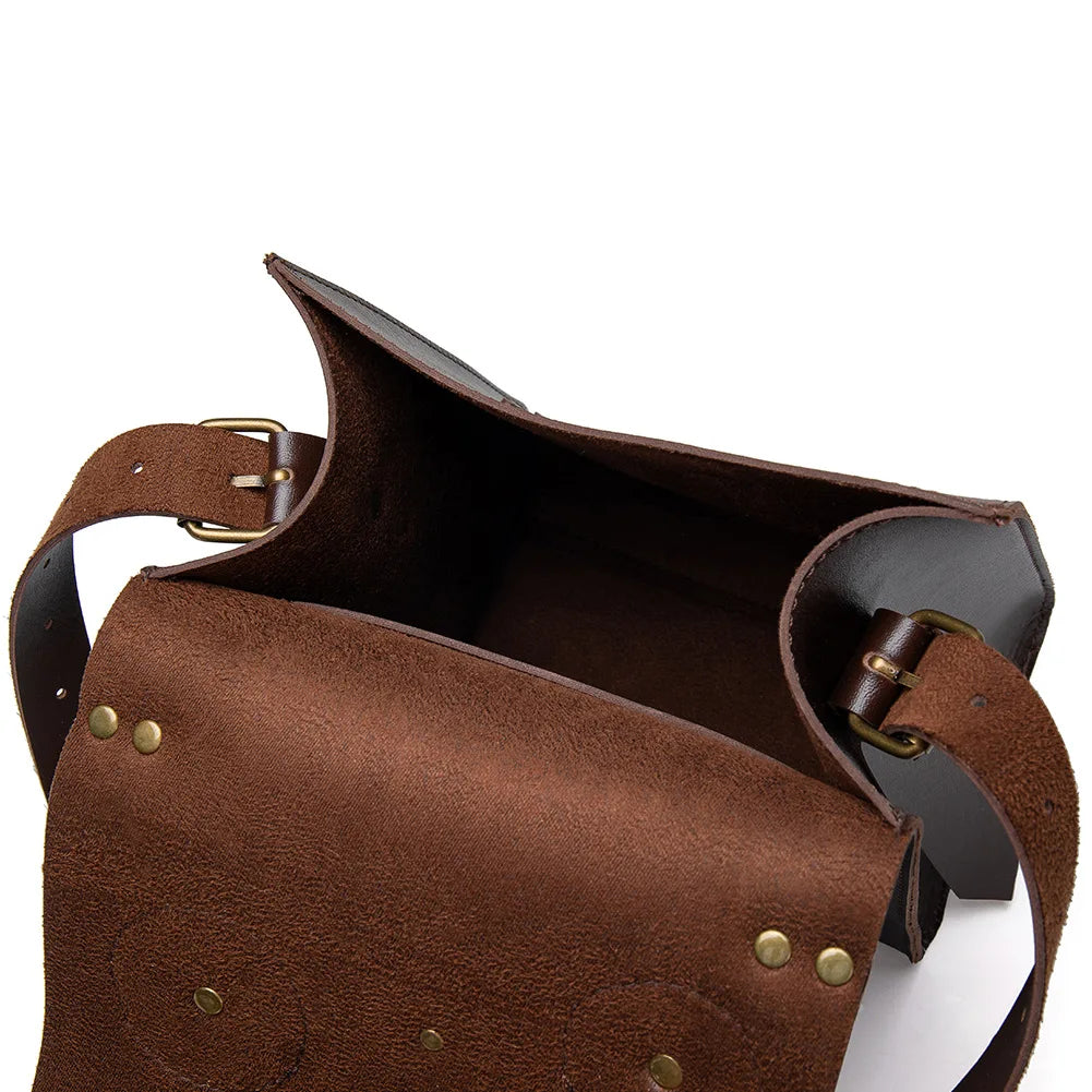 Vintage Single Shoulder Hip Hop Rock Shoulder Bag Luxury Design Brown PU Leather Men Women Steampunk Gothic Square Handbag Good Vibrations