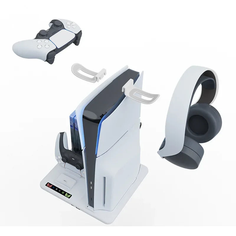 New product For PS5 Slim Console Multi-functional Cooling Dock with Disk Organizer Handle Charger Headphone Hanger Good Vibrations