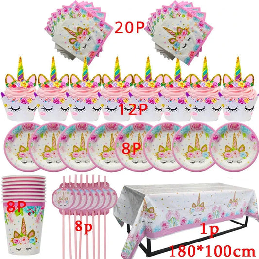 Unicorn Decoration Birthday Party Decor Kids Unicorn Disposable Tableware set Unicornio Baby Shower Girl Birthday Party Supplies Good Vibrations