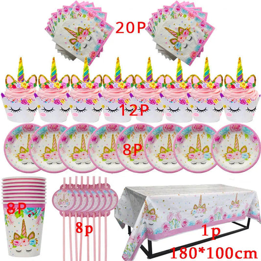 Unicorn Decoration Birthday Party Decor Kids Unicorn Disposable Tableware set Unicornio Baby Shower Girl Birthday Party Supplies Good Vibrations