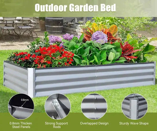 6x3x1ft Galvanized Raised Garden Bed, Outdoor Planter Garden Boxes Large Metal Planter Box for Gardening Flowers, Silvery Good Vibrations