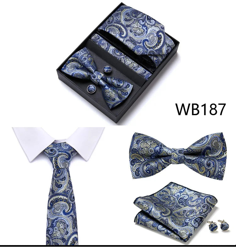 Tie For Men Formal Dress Tuxedo NeckTie Handkerchief Bow Tie Set PlaisyParty Groom Wedding Butterfly Bowtie In Box Good Vibrations
