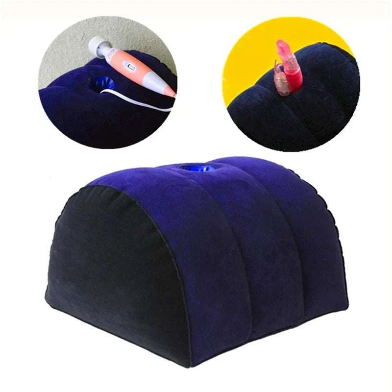 Inflatable sex pillow wedge for adult erotic positions and BDSM furniture.