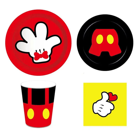 Mickey Mouse Theme Disposable Tableware Cups Plate Baby Children Birthday Party Supplies Boy Family Good Friend Party Decoration Good Vibrations