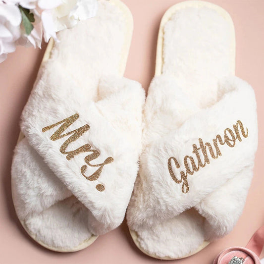 Personalized Bridal Slipper Bridesmaid Gifts Wedding Bridesmaid Fluffy Bachelorette Fluffy Slippers birthdays Christmas Gifts Good Vibrations
