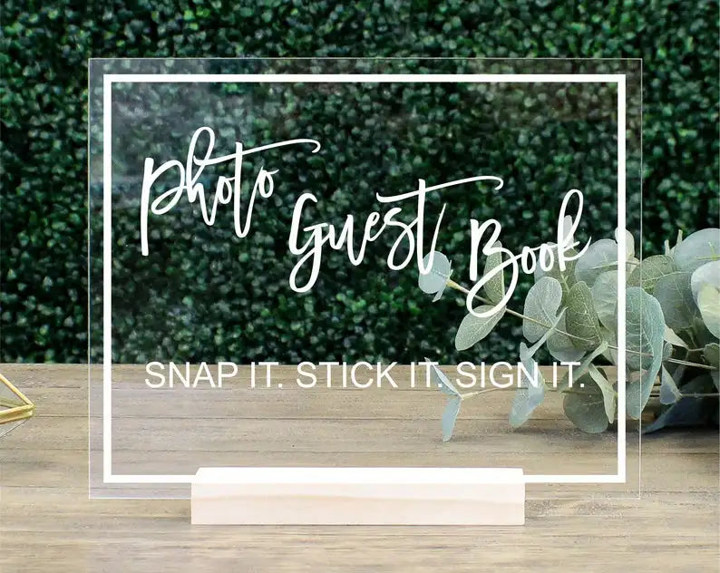 Photo Guest Book Table Sign  Acrylic Wedding Sign Calligraphy Clear Wedding Table Sign Sign In Guestbook Sign Photobook Good Vibrations