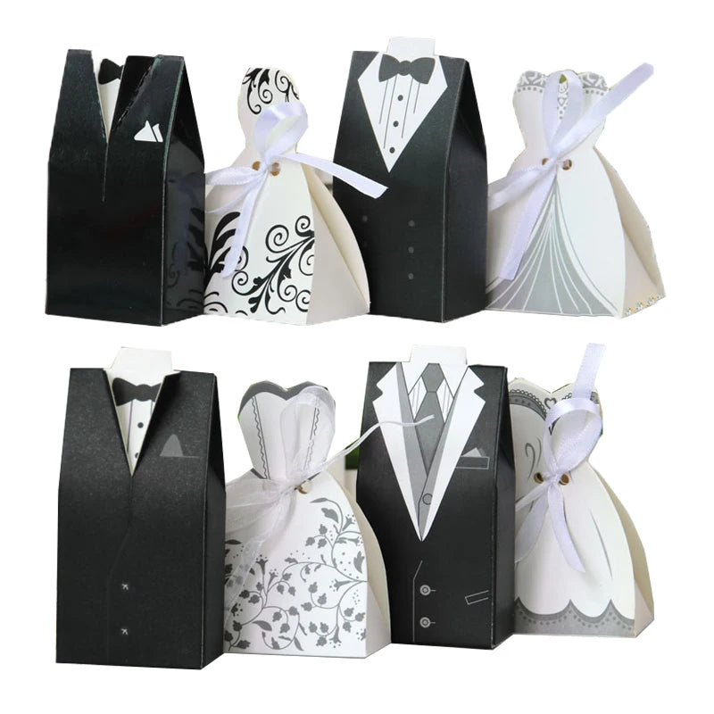 20/30pcs Bride And Groom Candy Box Wedding Favor And Gifts Box Sweet Bags With Ribbon Wedding Decoration Souvenirs Party Decor Good Vibrations
