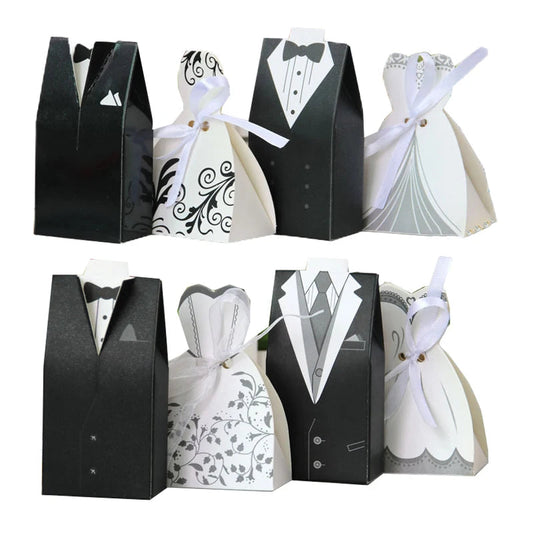 20/30pcs Bride And Groom Candy Box Wedding Favor And Gifts Box Sweet Bags With Ribbon Wedding Decoration Souvenirs Party Decor Good Vibrations