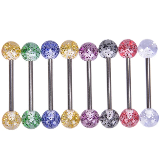 6PCS Stainless Steel Glorious Tongue Ring Bulk 14G Nipple Piercing Bar Lot Glitter Tongue Piercing Set Barbell Piercing Jewelry Good Vibrations Adult Super Store