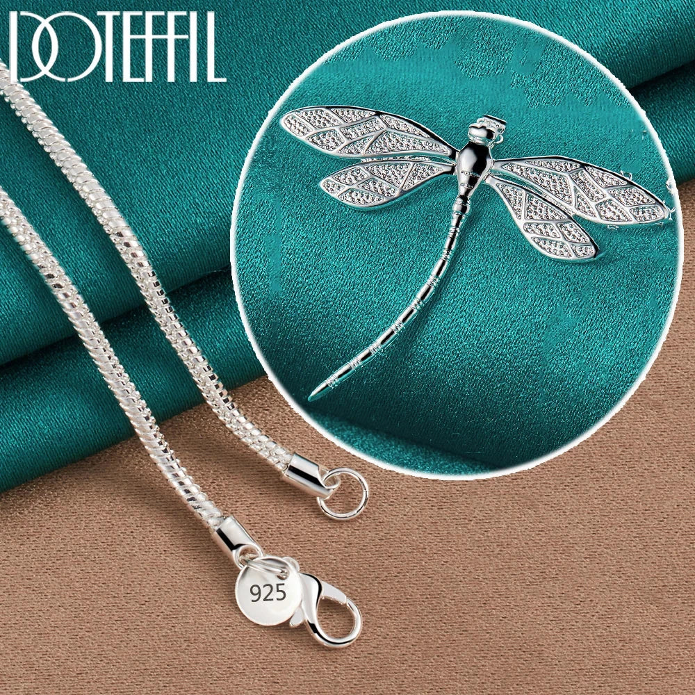 DOTEFFIL 925 Sterling Silver 40-75cm Chain Big Dragonfly Pendant Necklace For Women Wedding Engagement Party Fashion Jewelry Good Vibrations