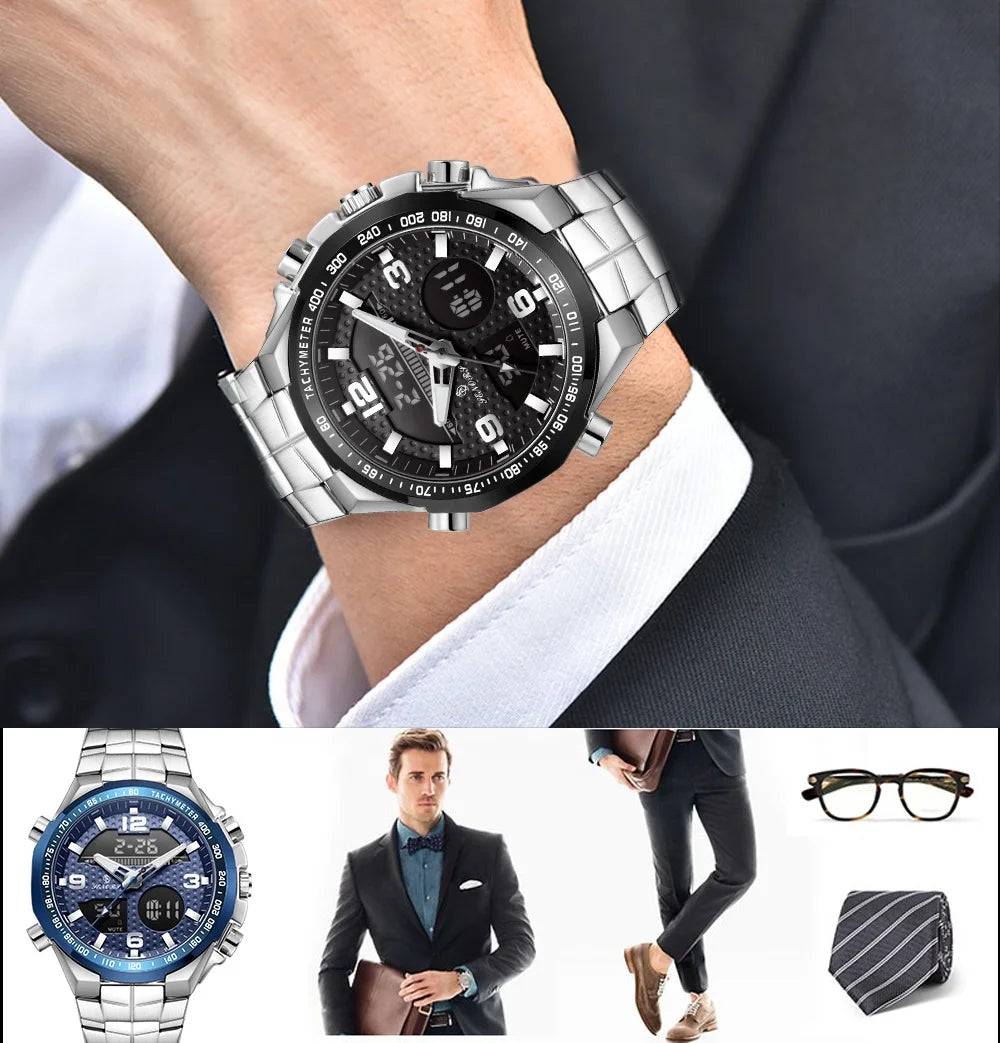 High Quality Luxury Stainless Steel Band Analog Quartz Watch Business Work Quartz Men Wristwatch Good Vibrations