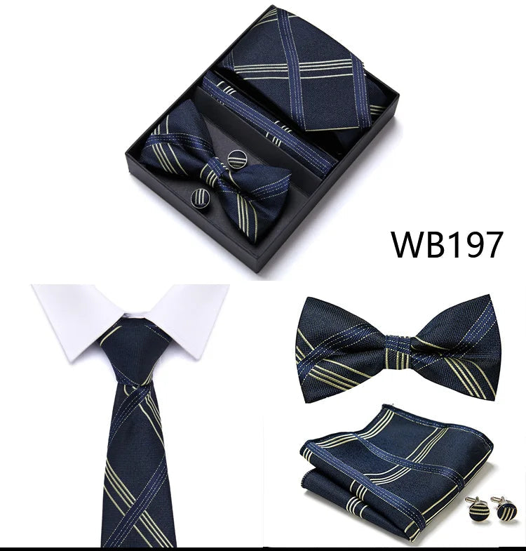Tie For Men Formal Dress Tuxedo NeckTie Handkerchief Bow Tie Set PlaisyParty Groom Wedding Butterfly Bowtie In Box Good Vibrations