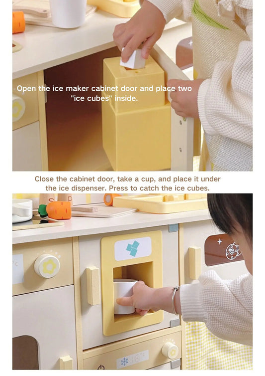 Large Wooden Kitchen Yellow Kitchen Kitchen with Music Function Playhouse Toys Children's Birthday Gift Good Vibrations